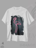 تیشرت سفید طرح دار فلامینگوی نئونی، تزئینی اثر امانوئلا کاراتونی | فروشگاه ایماژ
