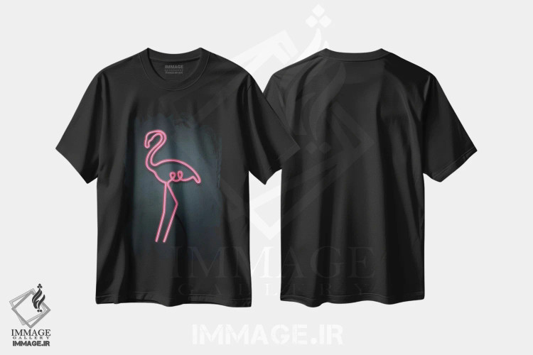 تیشرت مشکی طرح دار فلامینگوی نئونی، تزئینی اثر امانوئلا کاراتونی | immage.ir