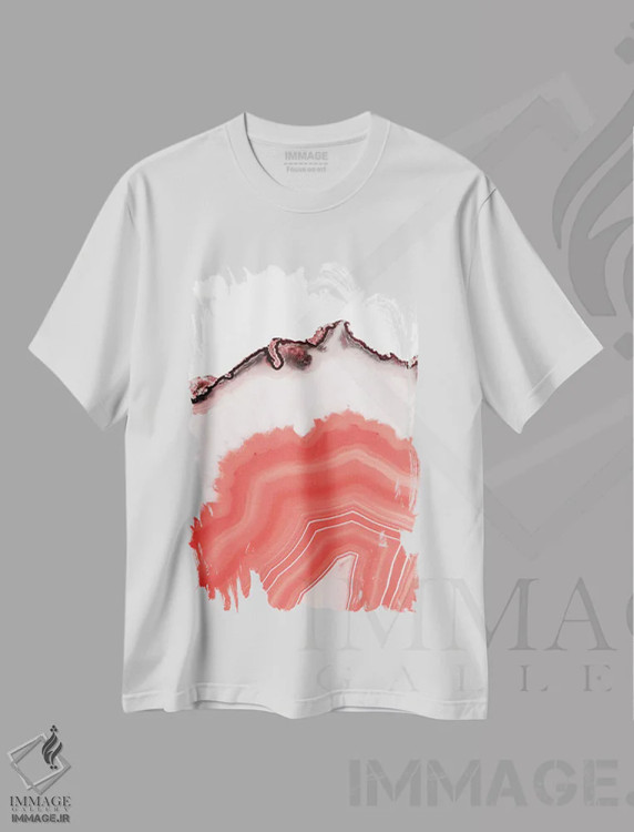 تیشرت سفید طرح دار اگات مرجانی زنده، آبستره اثر امانوئلا کاراتونی | immage.ir
