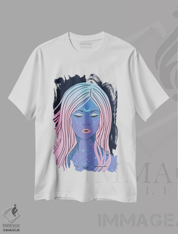 تیشرت سفید طرح دار عاشق ماه، هنر دیجیتال اثر امانوئلا کاراتونی | فروشگاه ایماژ