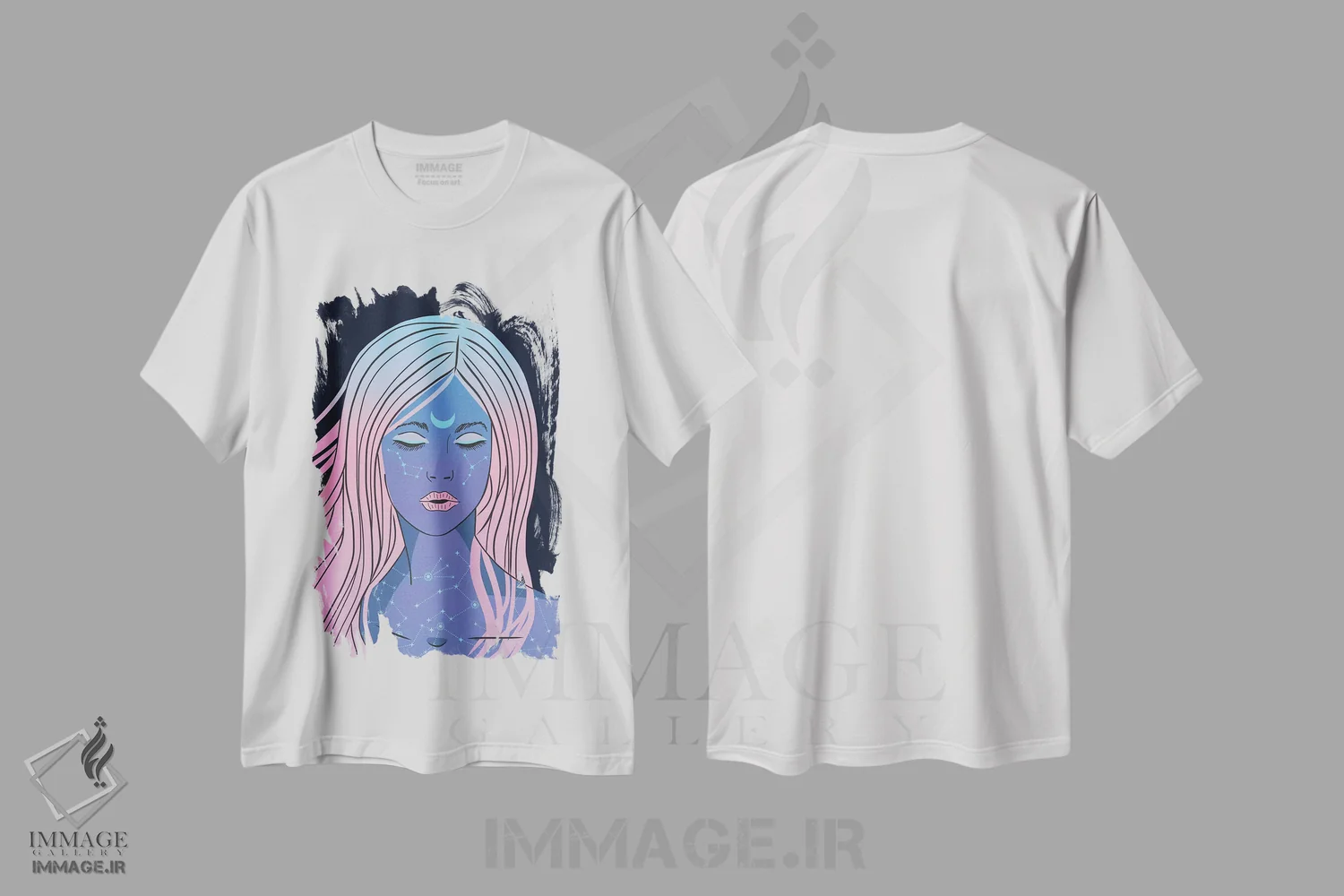 تیشرت سفید طرح دار عاشق ماه، هنر دیجیتال اثر امانوئلا کاراتونی | فروشگاه ایماژ