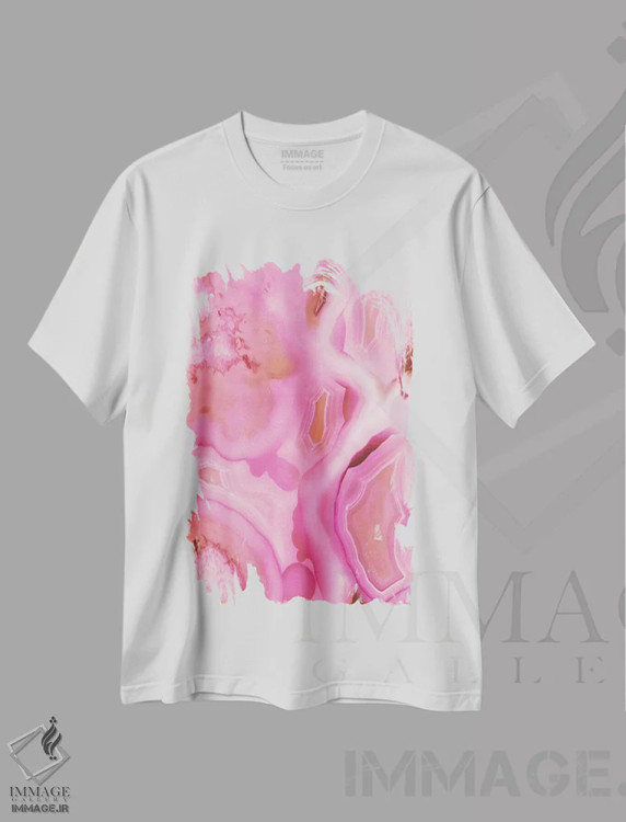 تیشرت سفید طرح دار اگات صورتی آبدار، تزئینی اثر امانوئلا کاراتونی | فروشگاه ایماژ