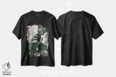 تیشرت مشکی طرح دار برگ های مونسترا روی زمینه صورتی، تزئینی اثر امانوئلا کاراتونی | فروشگاه ایماژ