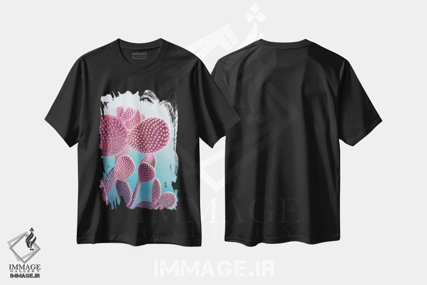 تیشرت مشکی طرح دار کاکتوس آب نباتی، تزئینی اثر امانوئلا کاراتونی | فروشگاه ایماژ