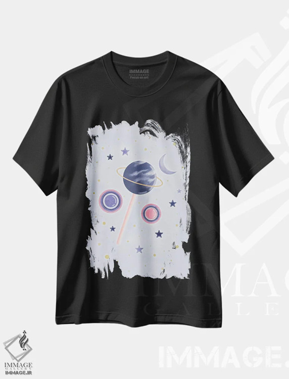 تیشرت مشکی طرح دار آبنبات چوبی فضایی، تزئینی اثر امانوئلا کاراتونی | immage.ir