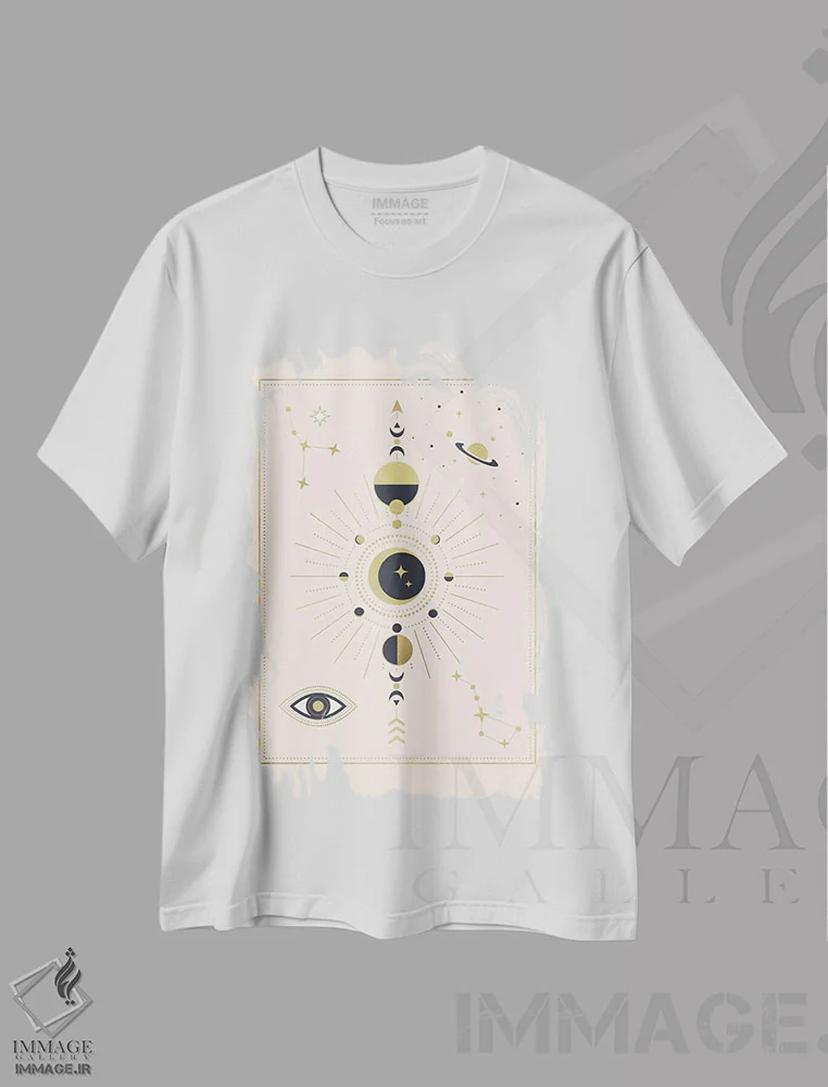 تیشرت سفید طرح دار ماه بهاری، تزئینی اثر امانوئلا کاراتونی | فروشگاه ایماژ