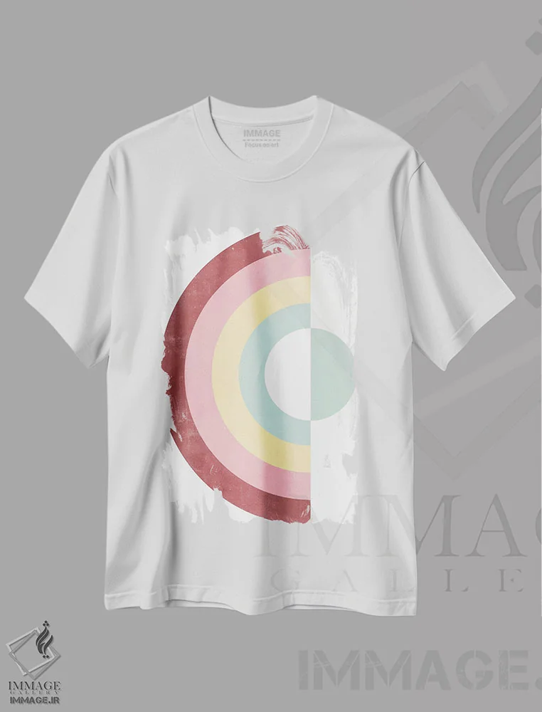 تیشرت سفید طرح دار رنگین کمان دایره ای اثر امانوئلا کاراتونی | فروشگاه ایماژ