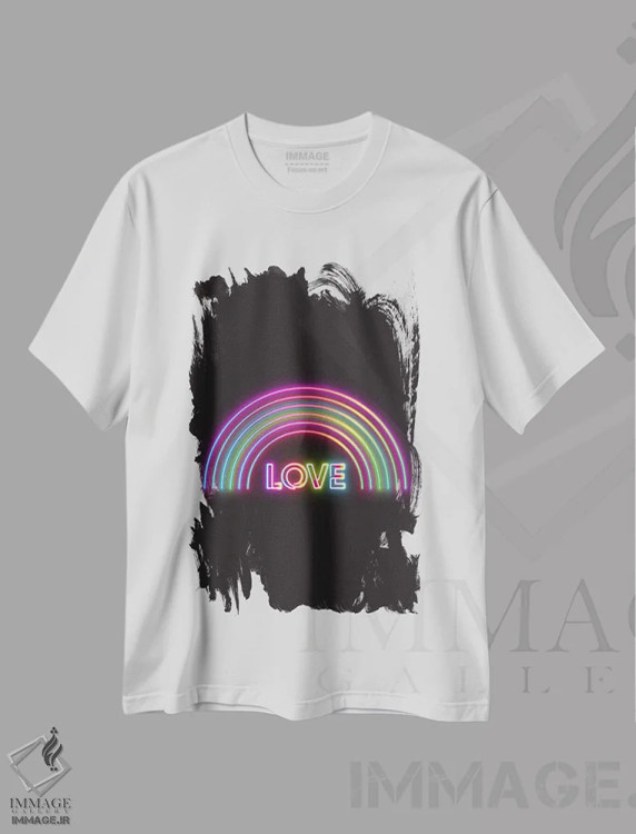 تیشرت سفید طرح دار عشق رنگین کمانی نئونی، هنر دیجیتال اثر امانوئلا کاراتونی | immage.ir