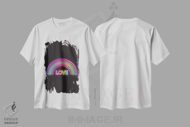 تیشرت سفید طرح دار عشق رنگین کمانی نئونی، هنر دیجیتال اثر امانوئلا کاراتونی | immage.ir