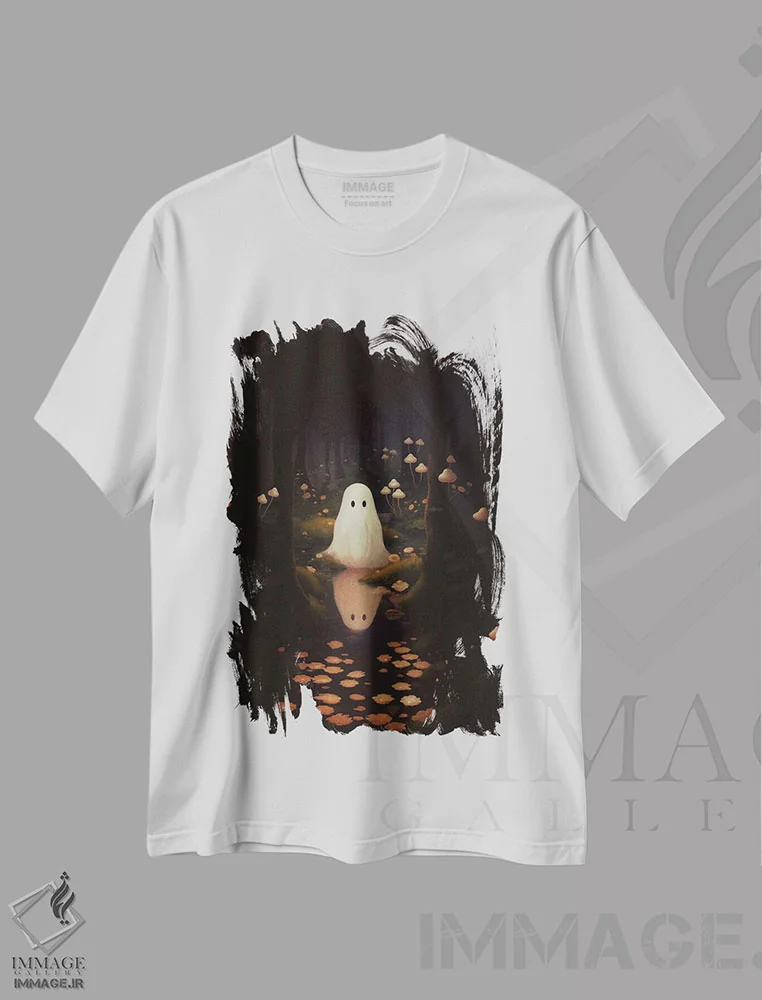 تیشرت سفید طرح دار روح قارچ ها، دکوراسیون جایگزین اثر امانوئلا کاراتونی | فروشگاه ایماژ
