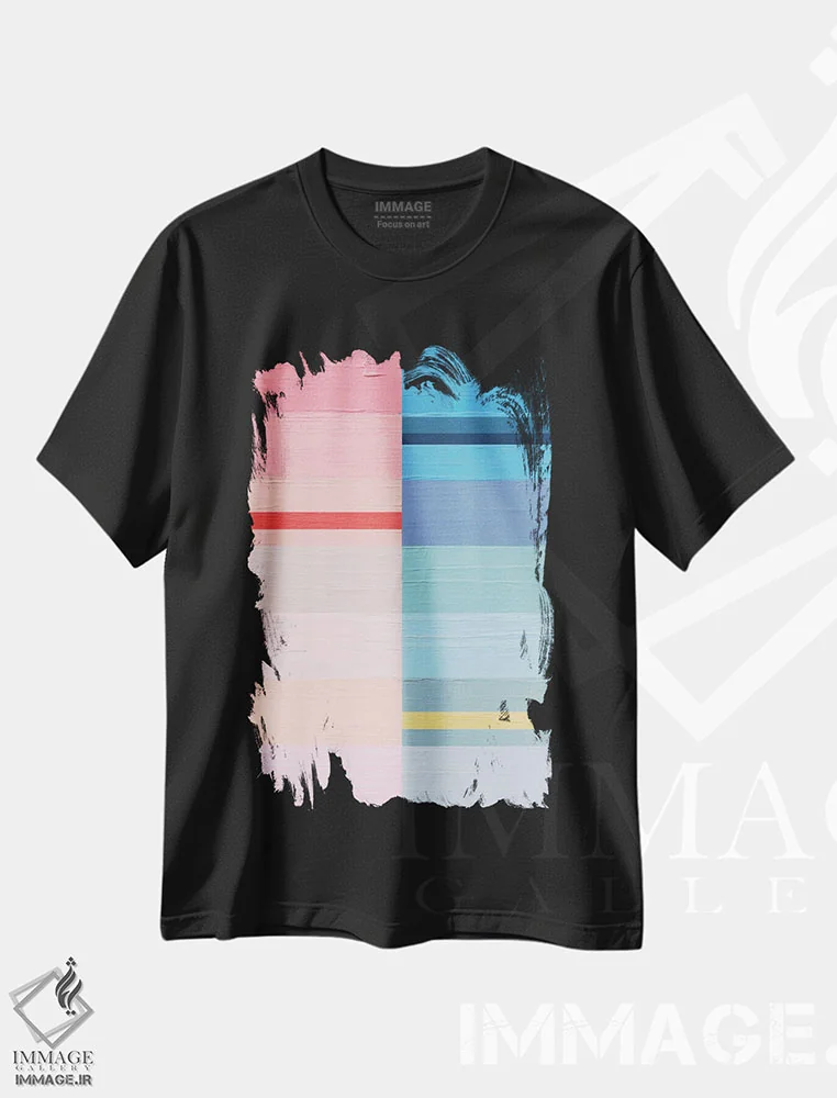 تیشرت مشکی طرح دار رنگین کمان خطی I اثر امانوئلا کاراتونی | فروشگاه ایماژ