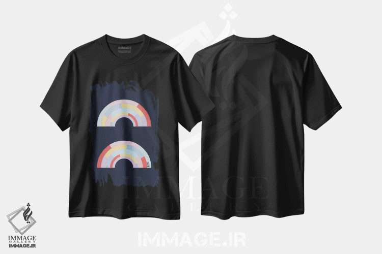تیشرت مشکی طرح دار رنگین کمان خطی II، آبستره اثر امانوئلا کاراتونی | immage.ir