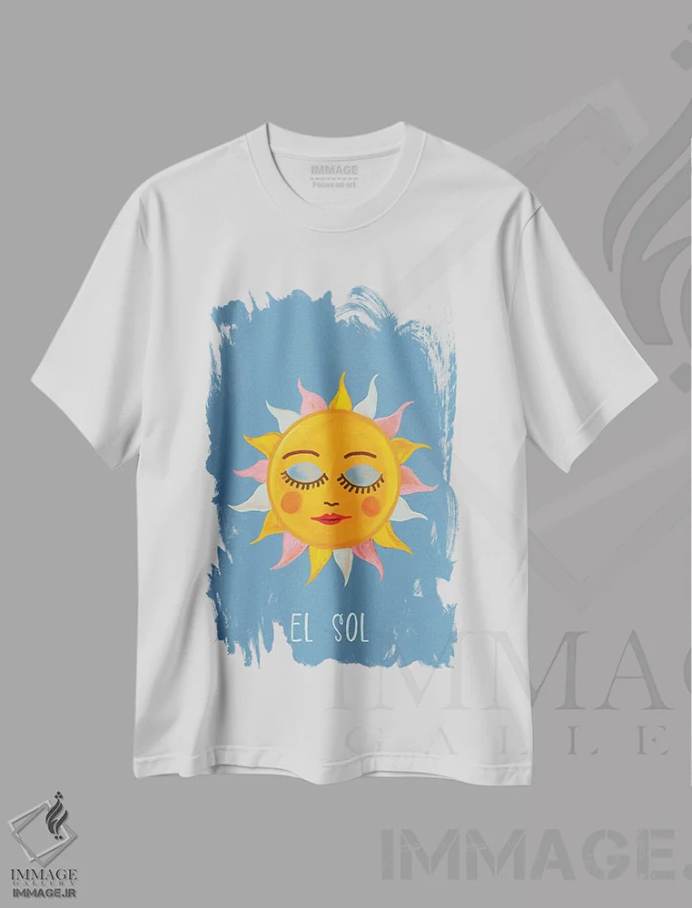 تیشرت سفید طرح دار ال سول: خورشید، دکور معاصر اثر امانوئلا کاراتونی | فروشگاه ایماژ