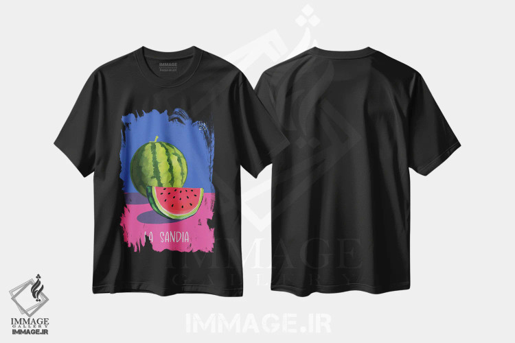تیشرت مشکی طرح دار لا سندیا: هندوانه، دکور معاصر اثر امانوئلا کاراتونی | فروشگاه ایماژ