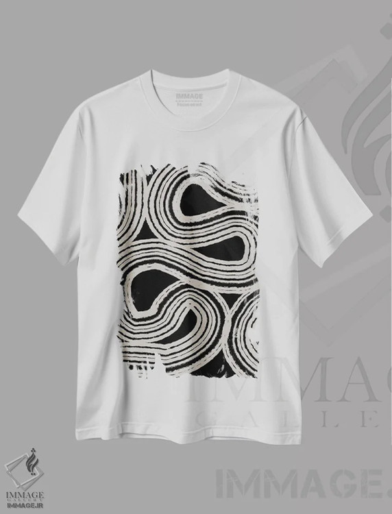 تیشرت سفید طرح دار نقاشی انتزاعی سیاه وسفید اثر امانوئلا کاراتونی | immage.ir