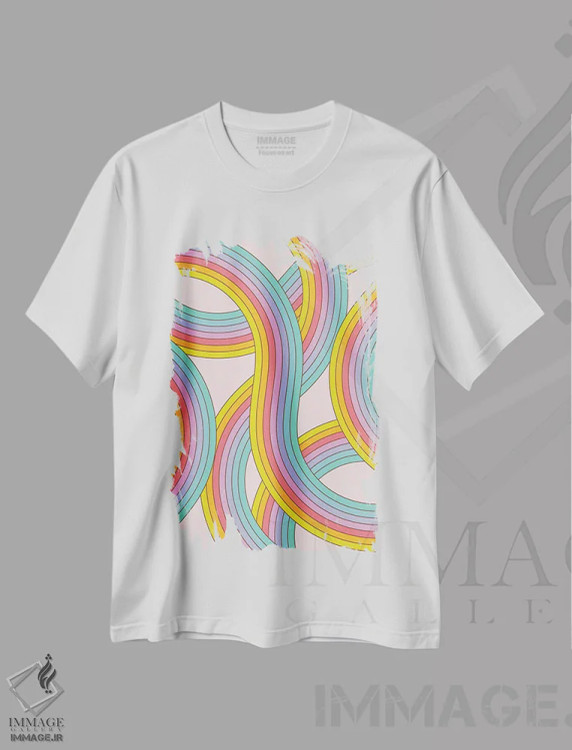 تیشرت سفید طرح دار راه راه های رنگین کمانی، آبستره اثر امانوئلا کاراتونی | immage.ir