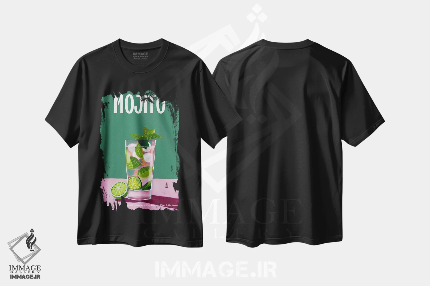 تیشرت مشکی طرح دار کوکتل موهیتو، هنر دیجیتال اثر امانوئلا کاراتونی | فروشگاه ایماژ