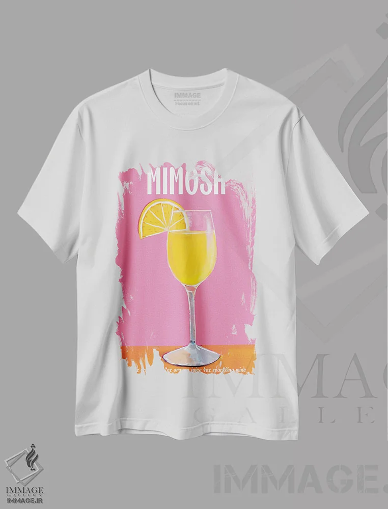 تیشرت سفید طرح دار کوکتل میموزا، هنر دیجیتال اثر امانوئلا کاراتونی | فروشگاه ایماژ