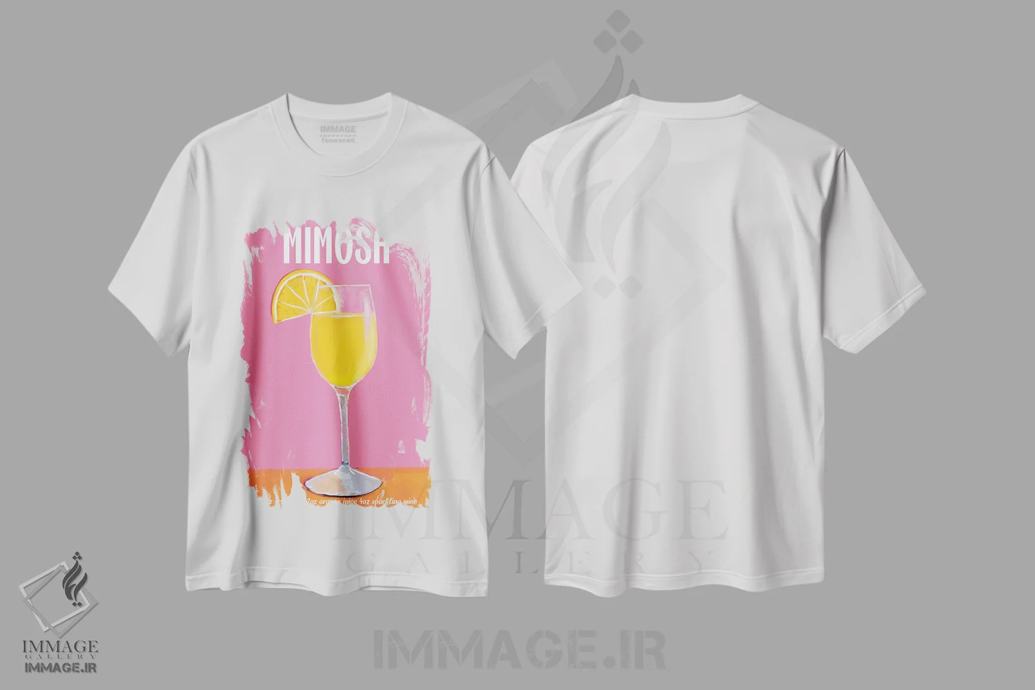 تیشرت سفید طرح دار کوکتل میموزا، هنر دیجیتال اثر امانوئلا کاراتونی | فروشگاه ایماژ