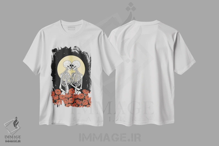 تیشرت سفید طرح دار عاشقان اسکلت، دکوراسیون جایگزین اثر امانوئلا کاراتونی | فروشگاه ایماژ