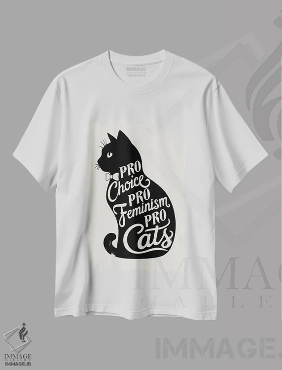 تیشرت سفید طرح دار حامی انتخاب، حامی فمنیسم، حامی گربه ها، هنر دیجیتال اثر امانوئلا کاراتونی | immage.ir