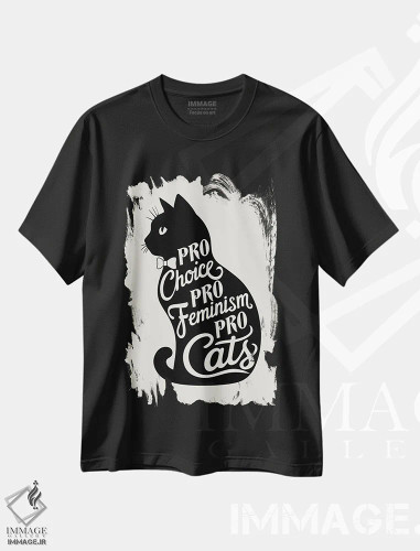 تیشرت مشکی طرح دار حامی انتخاب، حامی فمنیسم، حامی گربه ها، هنر دیجیتال اثر امانوئلا کاراتونی | فروشگاه ایماژ