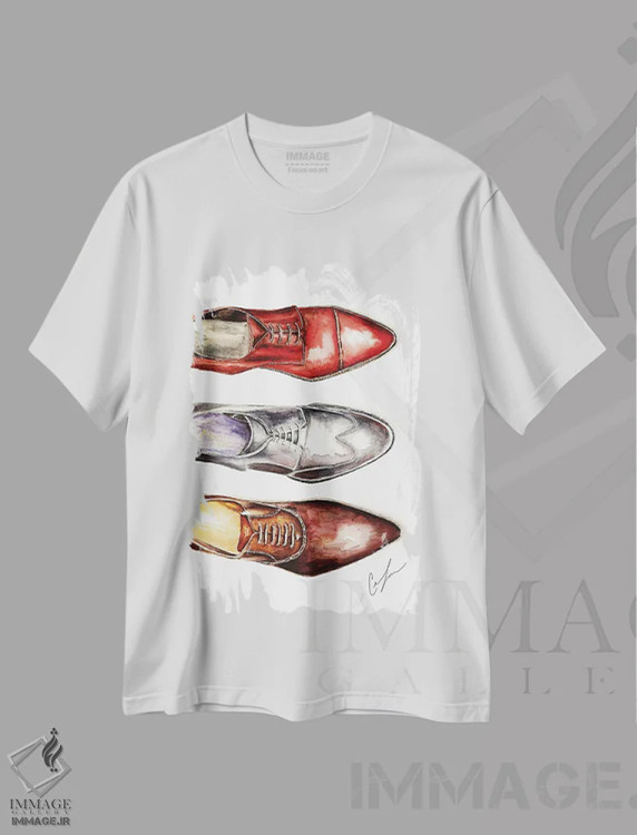 تیشرت سفید طرح دار سه کفش، تزئینی اثر کلر تامپسون | فروشگاه ایماژ
