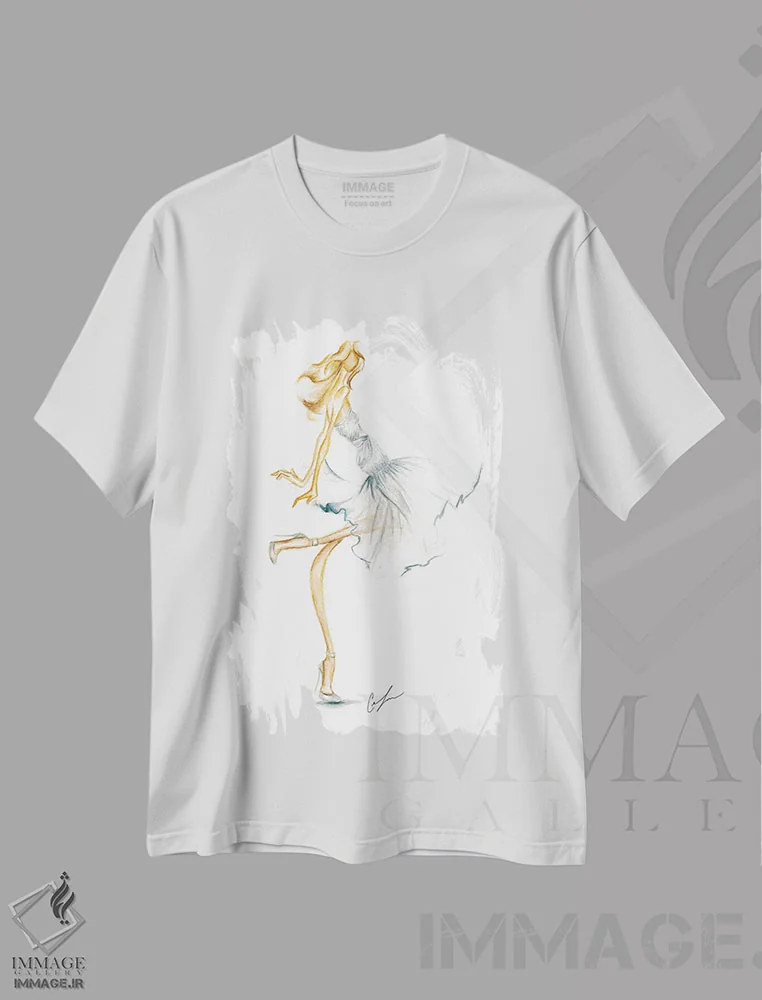 تیشرت سفید طرح دار تور طوسی، تزئینی اثر کلر تامپسون | فروشگاه ایماژ