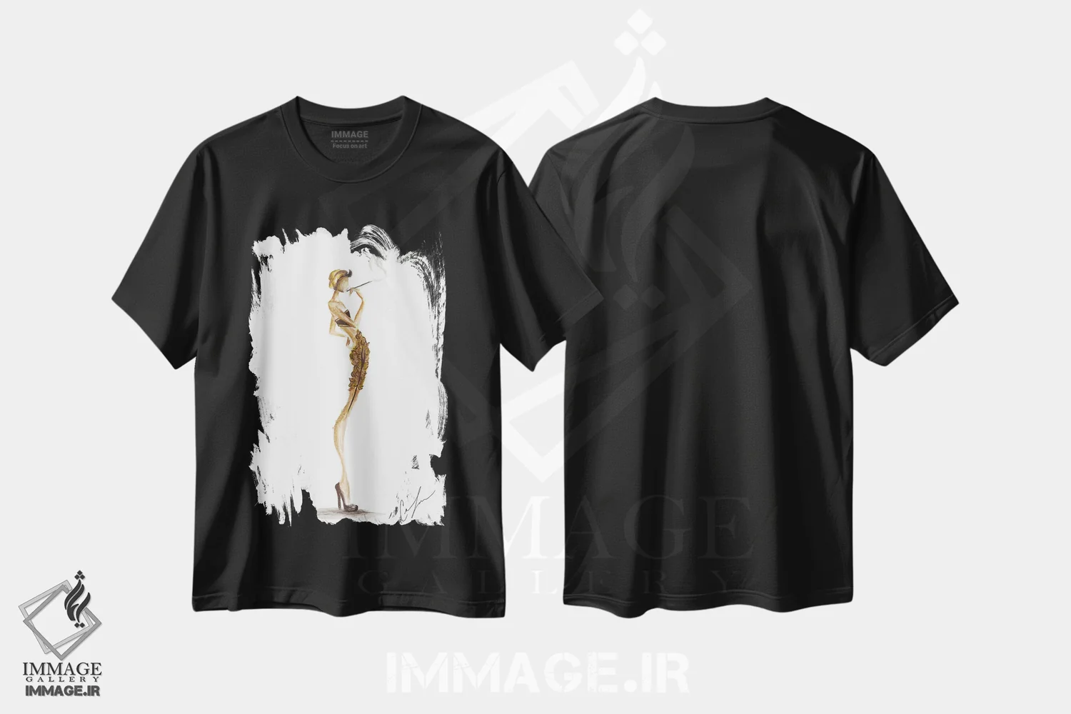 تیشرت مشکی طرح دار دود طلایی، تزئینی اثر کلر تامپسون | فروشگاه ایماژ