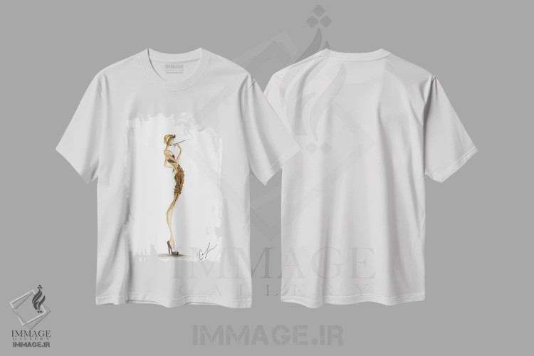 تیشرت سفید طرح دار دود طلایی، تزئینی اثر کلر تامپسون | immage.ir