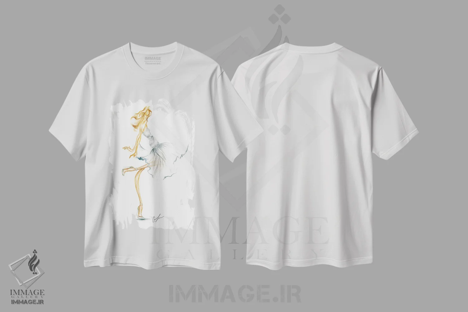 تیشرت سفید طرح دار تور طوسی، تزئینی اثر کلر تامپسون | فروشگاه ایماژ