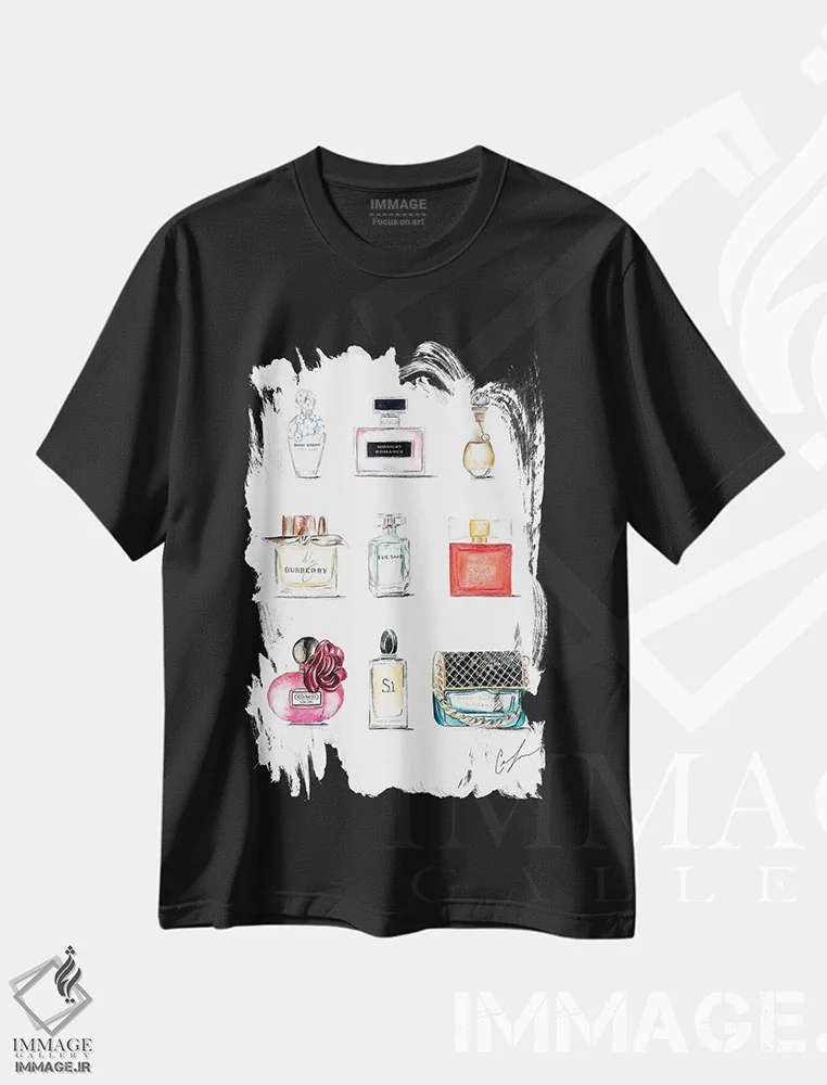 تیشرت مشکی طرح دار عطرها، تزئینی اثر کلر تامپسون | immage.ir