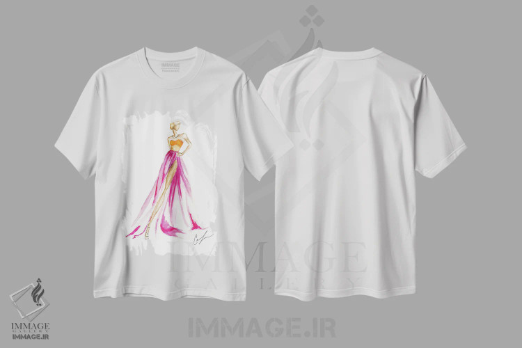 تیشرت سفید طرح دار نارنجی صورتی، تزئینی اثر کلر تامپسون | immage.ir