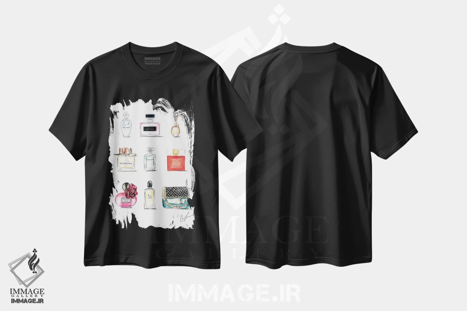 تیشرت مشکی طرح دار عطرها، تزئینی اثر کلر تامپسون | immage.ir