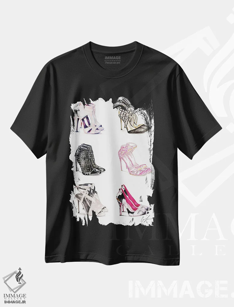 تیشرت مشکی طرح دار بهشت کفش ها، تزئینی اثر کلر تامپسون | immage.ir