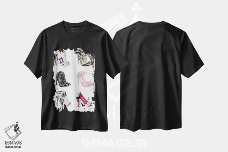 تیشرت مشکی طرح دار بهشت کفش ها، تزئینی اثر کلر تامپسون | immage.ir