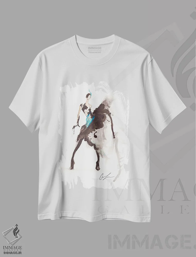 تیشرت سفید طرح دار ایستادن، تزئینی اثر کلر تامپسون | فروشگاه ایماژ