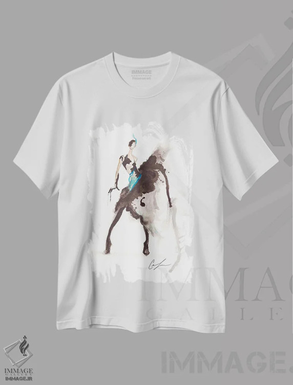 تیشرت سفید طرح دار ایستادن، تزئینی اثر کلر تامپسون | فروشگاه ایماژ