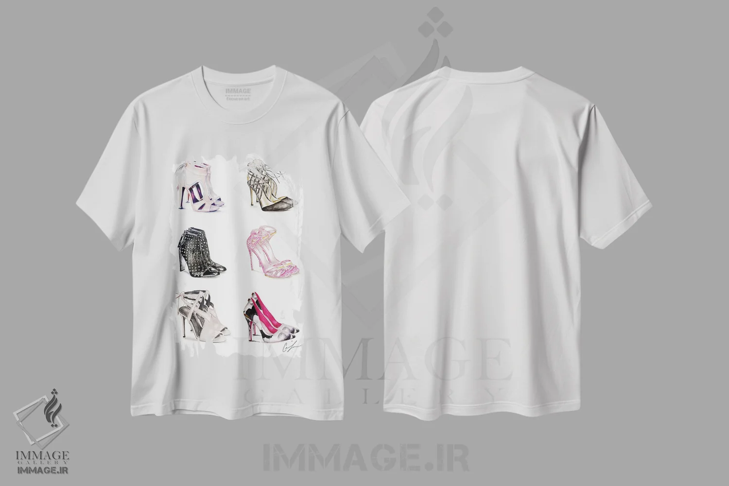 تیشرت سفید طرح دار بهشت کفش ها، تزئینی اثر کلر تامپسون | فروشگاه ایماژ