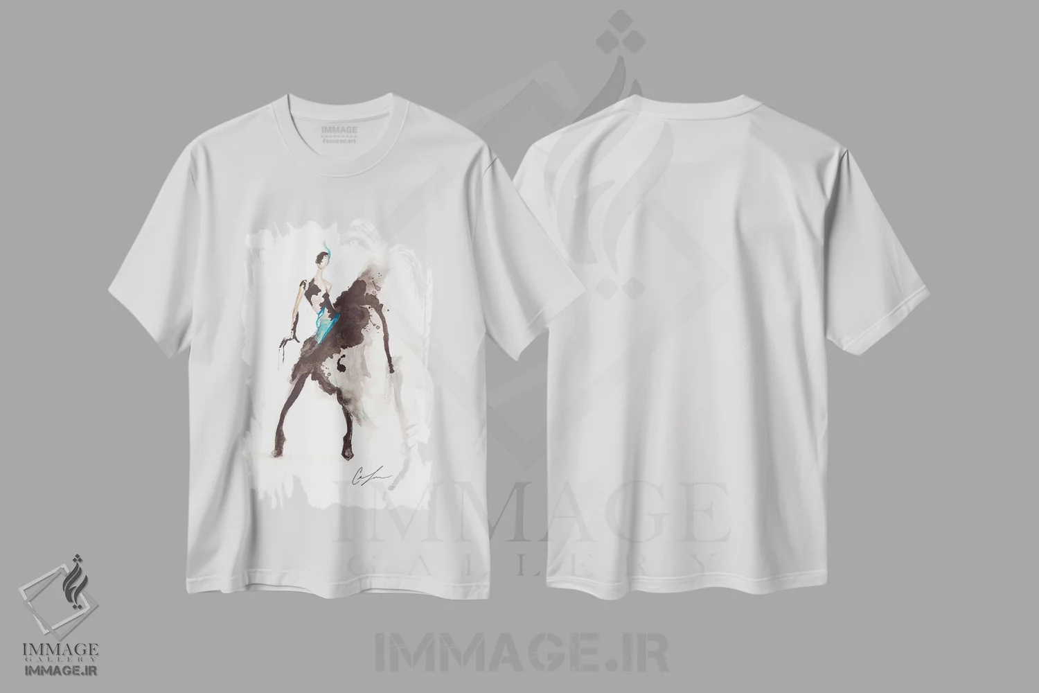 تیشرت سفید طرح دار ایستادن، تزئینی اثر کلر تامپسون | فروشگاه ایماژ