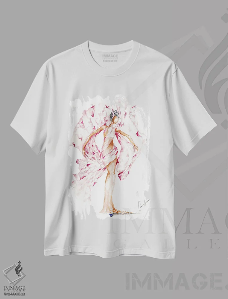 تیشرت سفید طرح دار باد ۱، تزئینی اثر کلر تامپسون | فروشگاه ایماژ