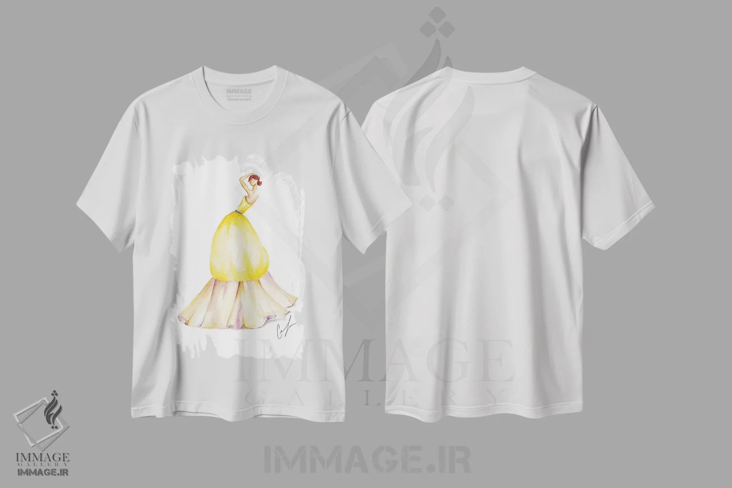 تیشرت سفید طرح دار لاله زرد، تزئینی اثر کلر تامپسون | immage.ir
