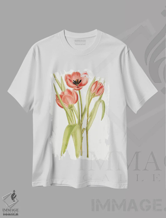 تیشرت سفید طرح دار لاله های کرتیس ۷ اثر کرتیس | فروشگاه ایماژ