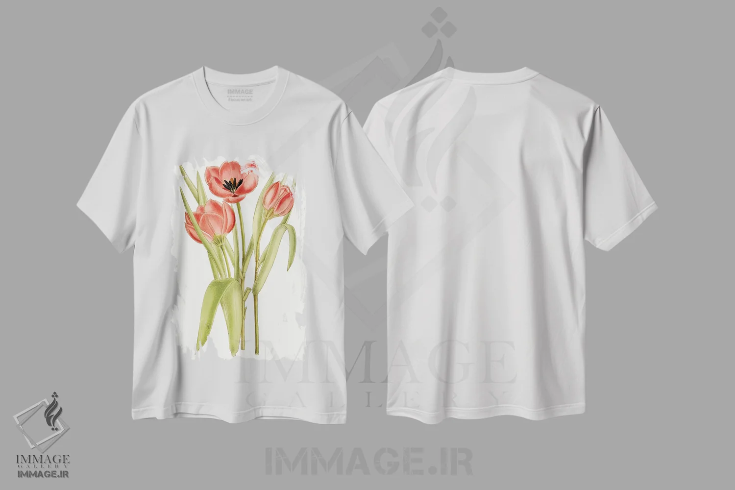 تیشرت سفید طرح دار لاله های کرتیس ۷ اثر کرتیس | فروشگاه ایماژ