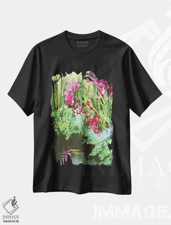 تیشرت مشکی طرح دار شادی ارکیده، دکور معاصر اثر کریستین ریشو | فروشگاه ایماژ