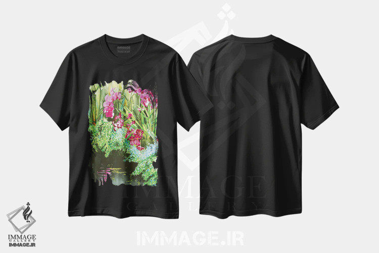 تیشرت مشکی طرح دار شادی ارکیده، دکور معاصر اثر کریستین ریشو | فروشگاه ایماژ