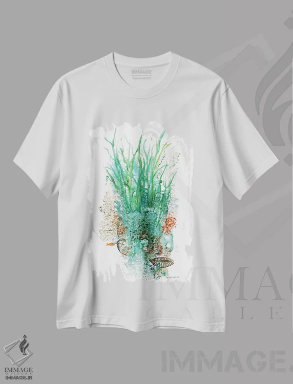 تیشرت سفید طرح دار گیاهان اعماق ۱، تزئینی اثر کریستین ریشو | immage.ir