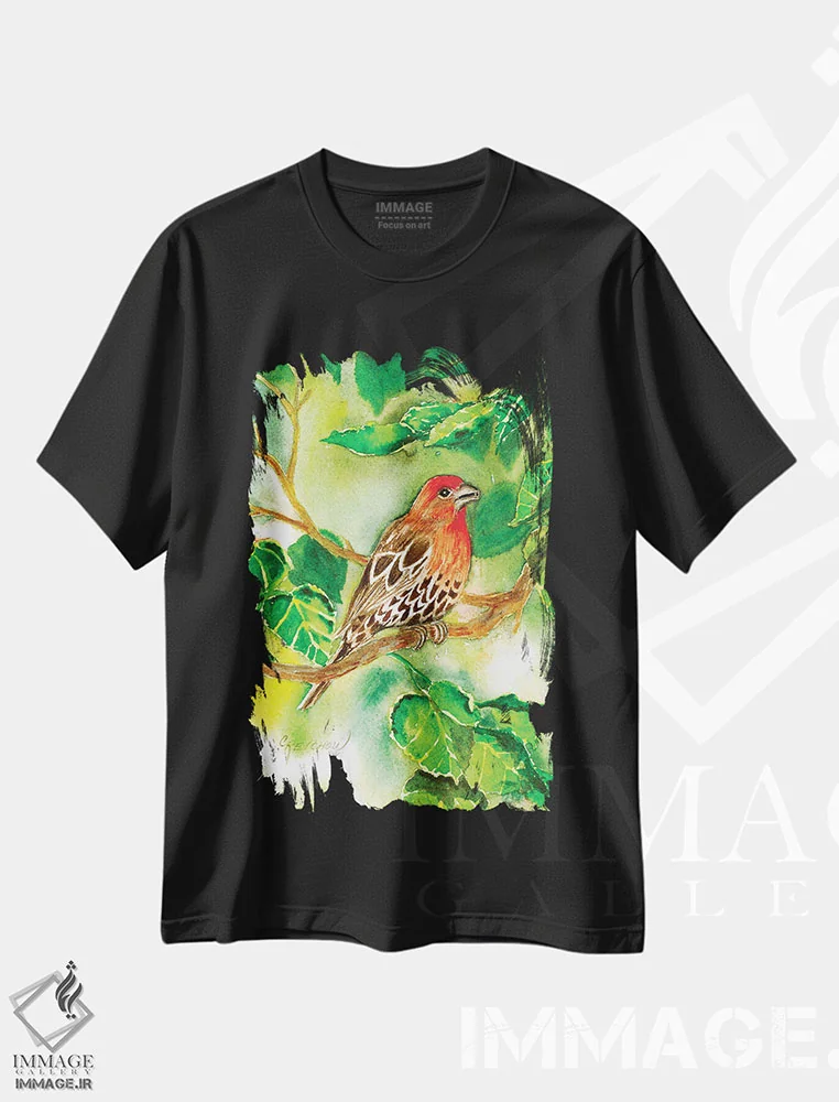 تیشرت مشکی طرح دار فنچ خانگی، تزئینی اثر کریستین ریشو | immage.ir