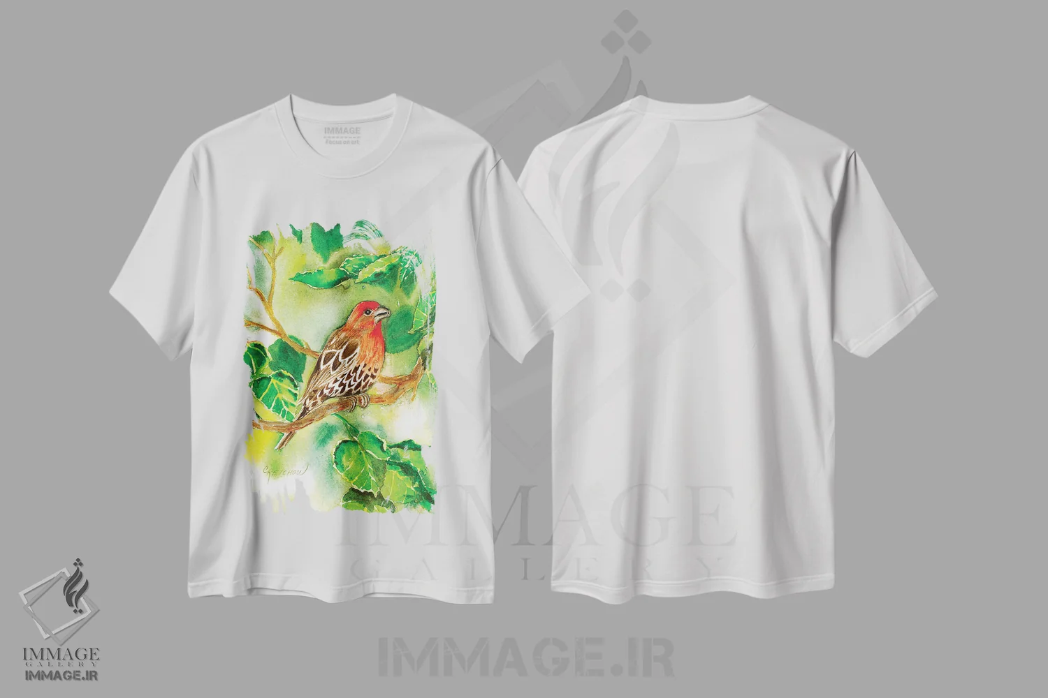 تیشرت سفید طرح دار فنچ خانگی، تزئینی اثر کریستین ریشو | فروشگاه ایماژ