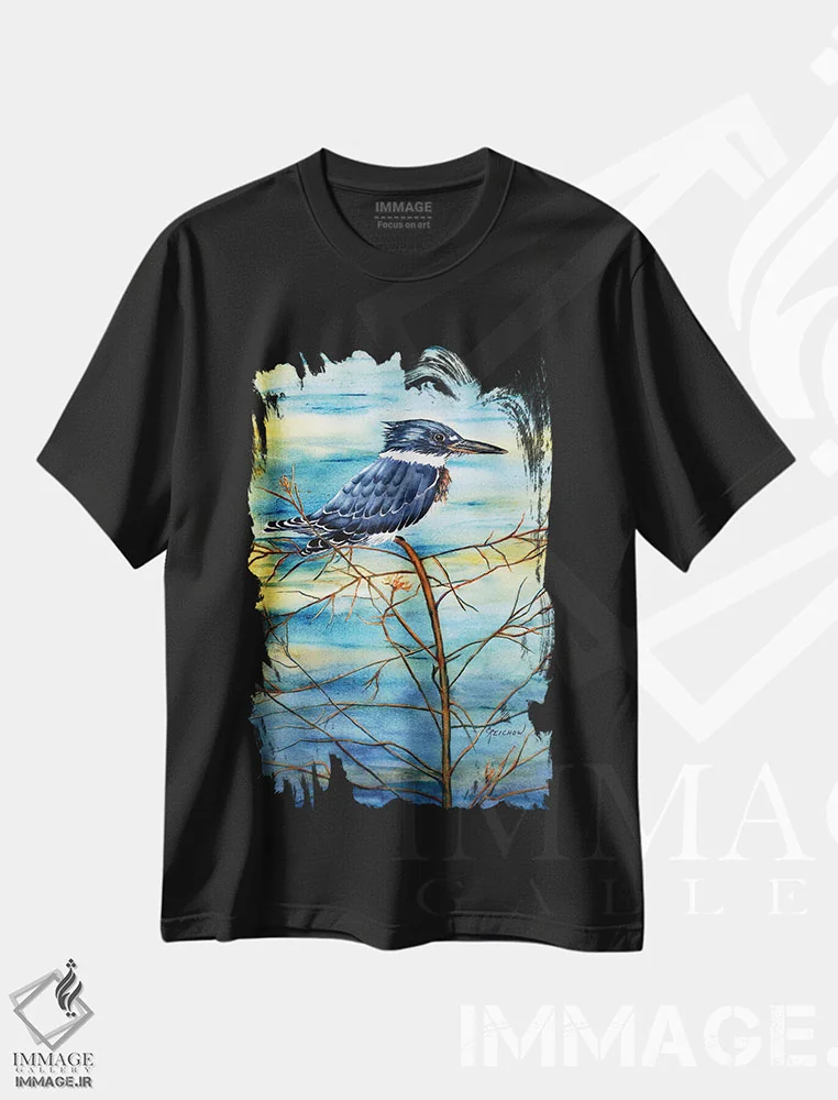 تیشرت مشکی طرح دار مرغ ماهی خوار، تزئینی اثر کریستین ریشو | فروشگاه ایماژ